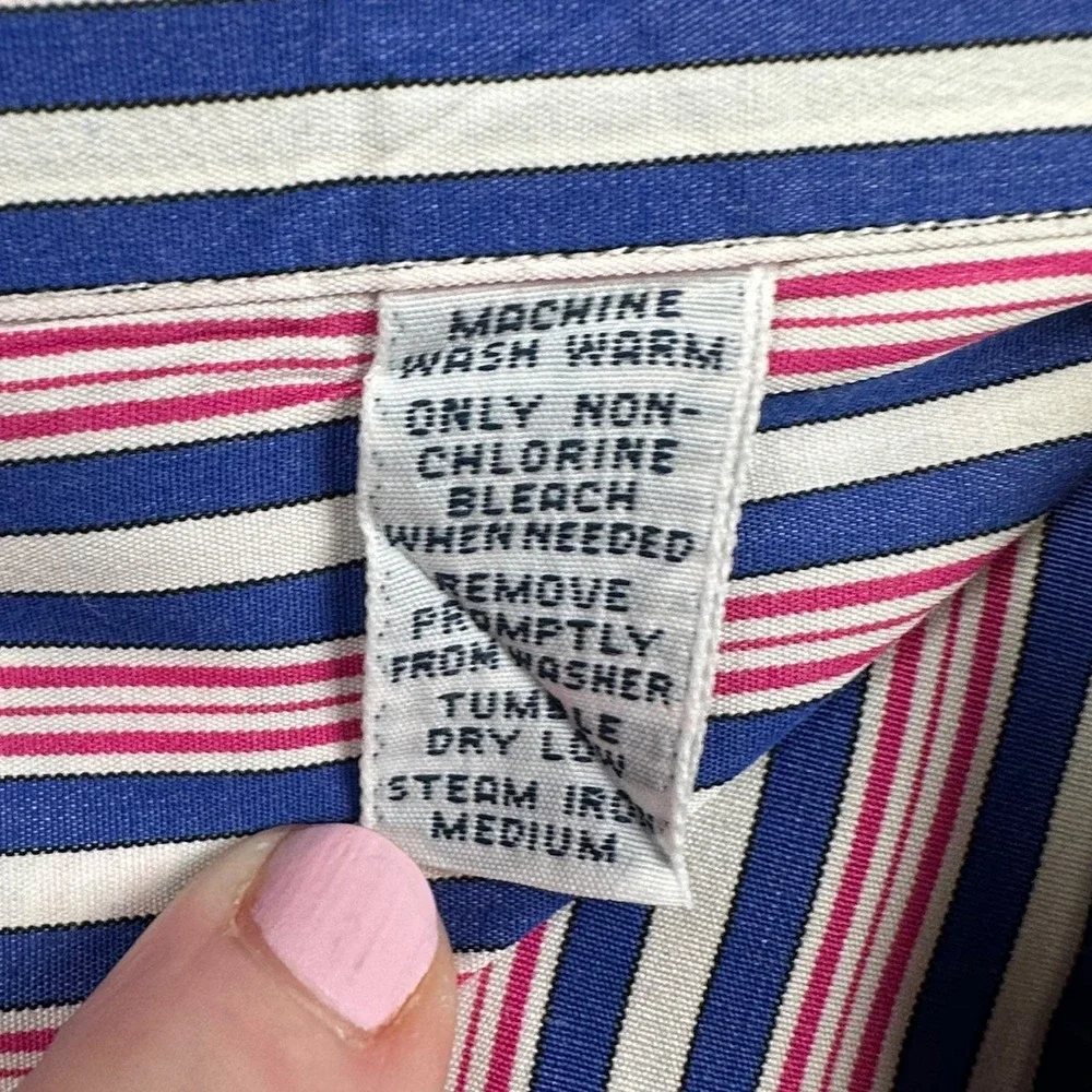 Polo Ralph Lauren Shirt Mens XL 17.5 Blue Pink White Striped Regent Classic VTG‎